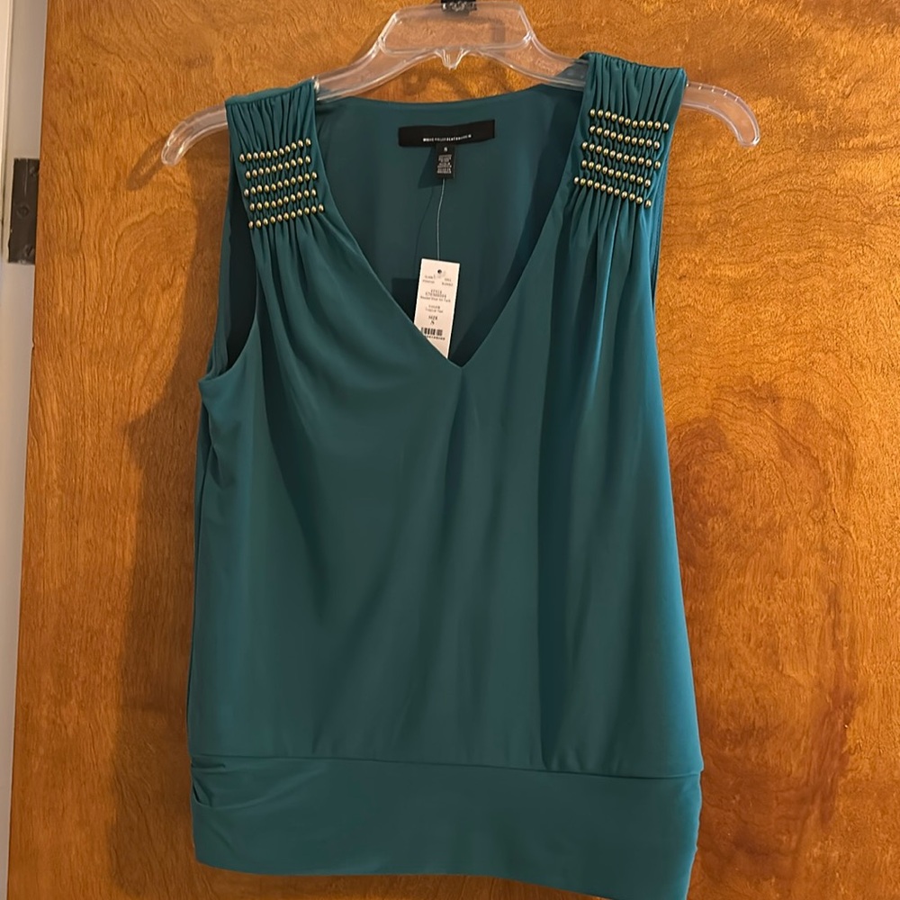 WHBM Beaded Matte Jersey Tank- Emerald Green, NWT
